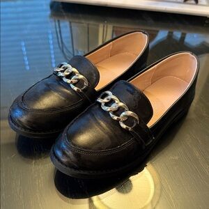 Black Loafers with Silver Chain Detail